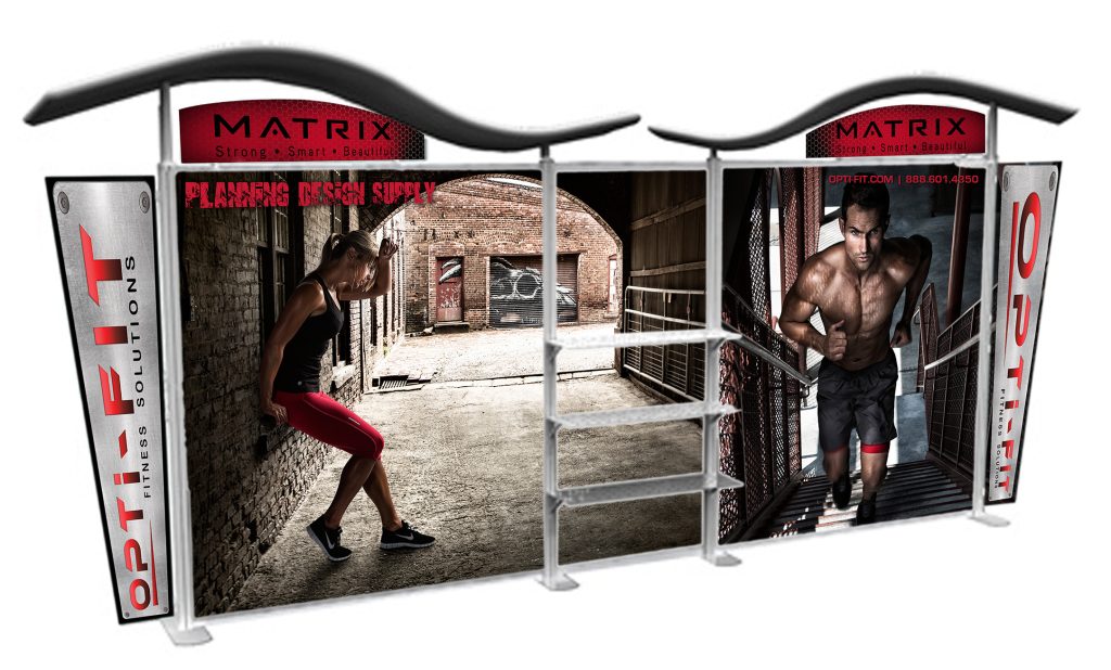 Graphic design example of a trade show booth - Sure Wave Media, Extreme Live Productions